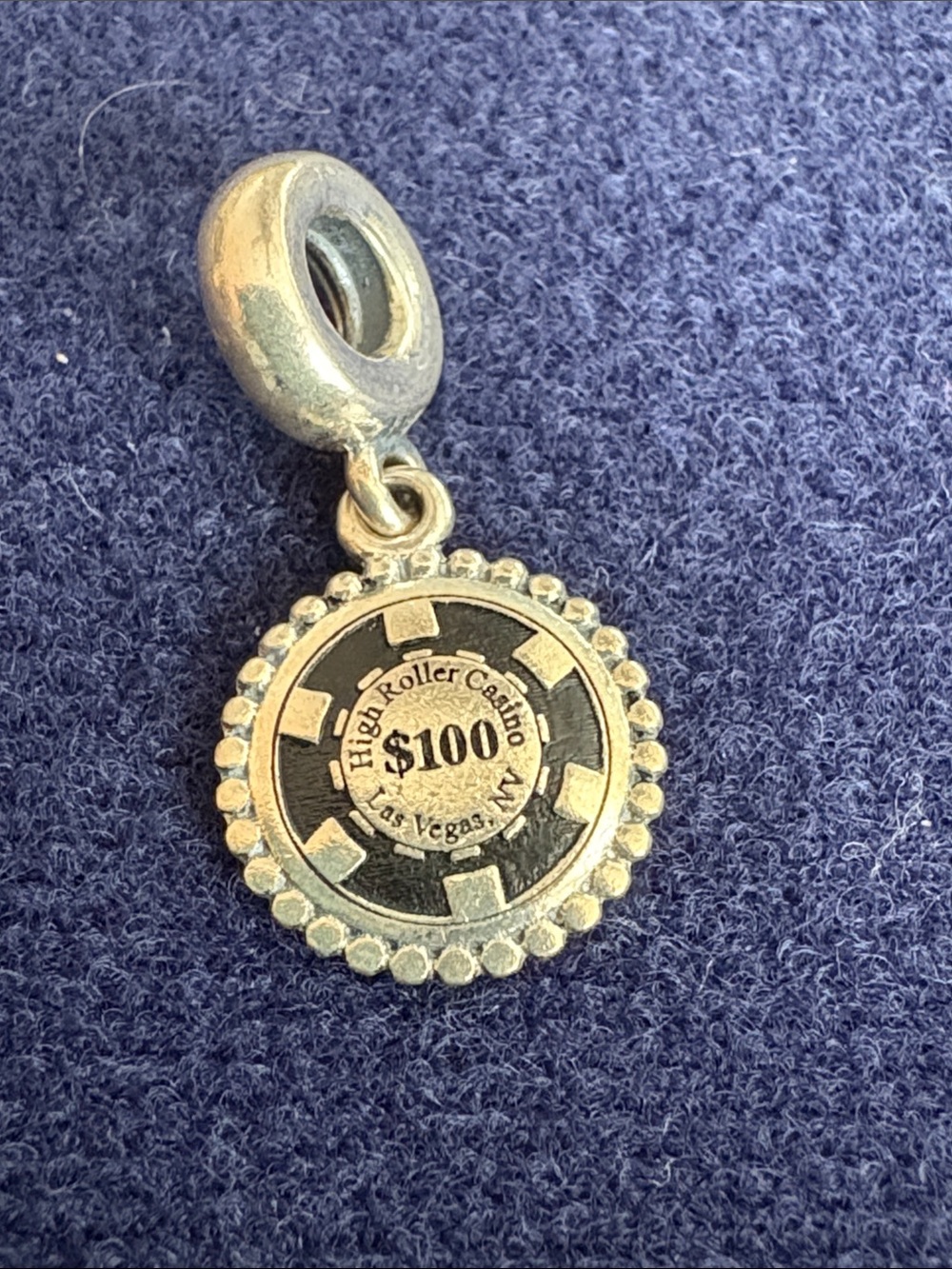 Pandora Silver Casino Chip Dangle Charm with Beaded Edge